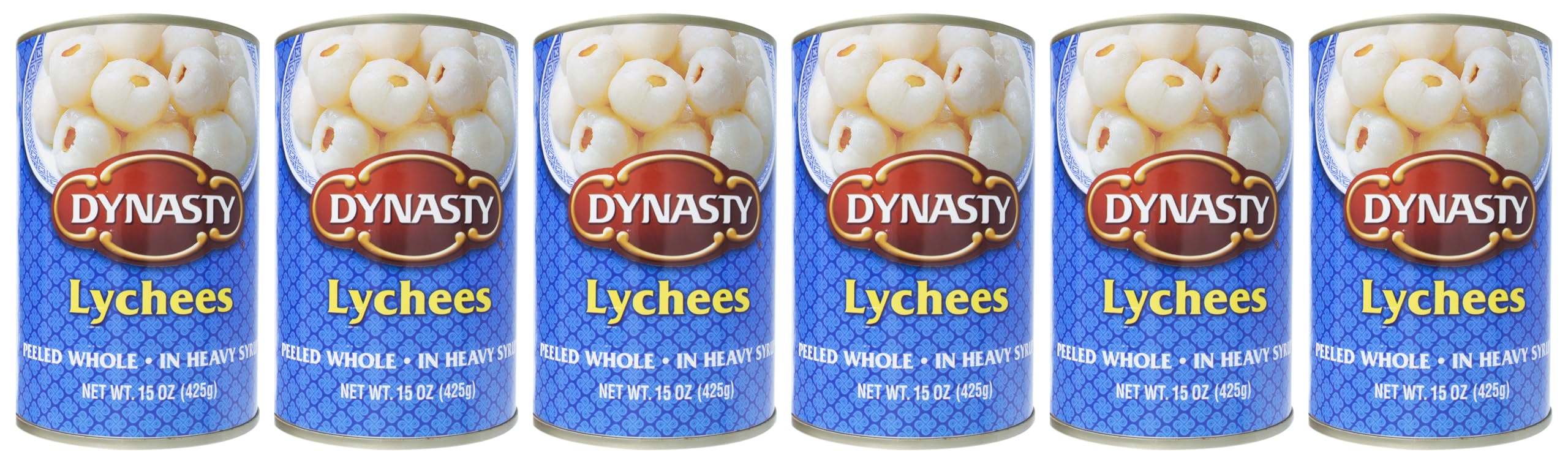 Dynasty Lychee with Syrup cans close-up showing juicy fruit for quick desserts