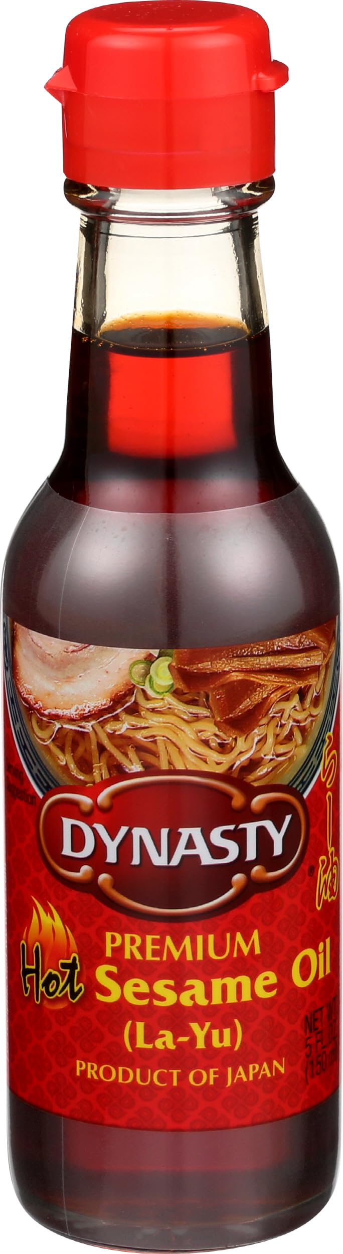 Dynasty Premium Hot Sesame Oil bottle with pour-spout enhances quick flavor.