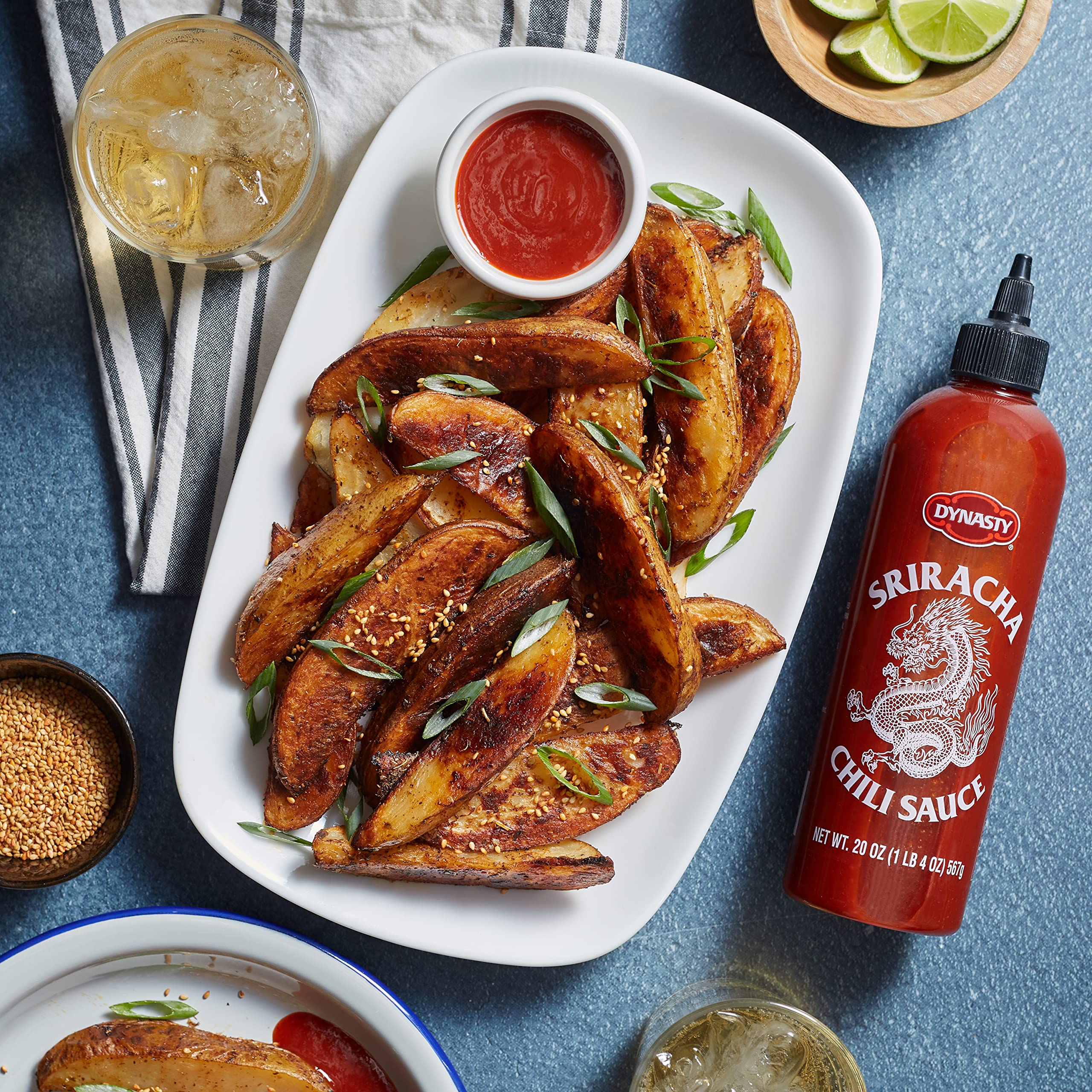Dynasty Sriracha no MSG badge emphasizes clean, savory flavor