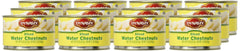Dynasty water chestnuts cans on shelf; ready for versatile recipe prep.