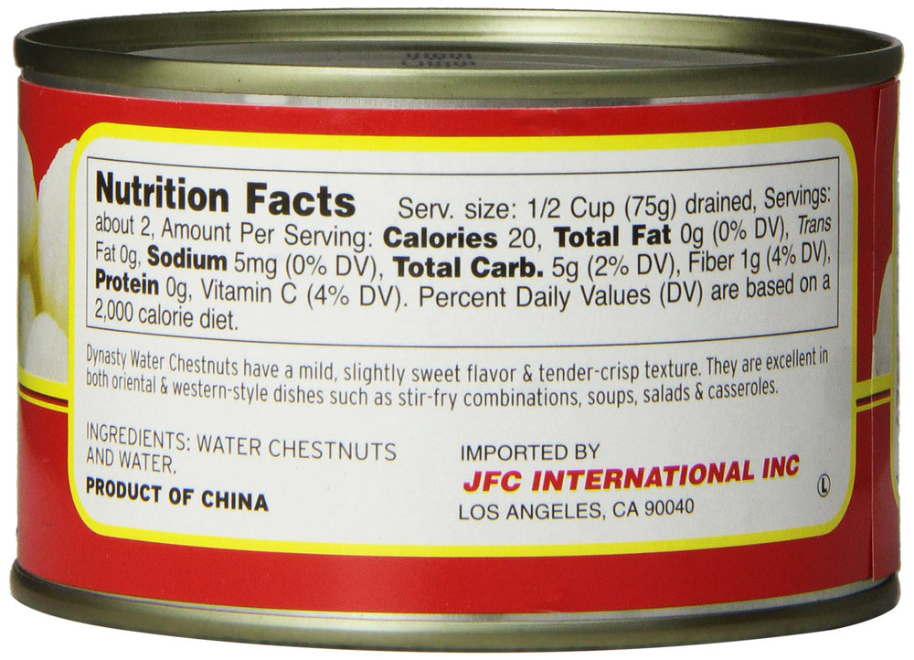 Dynasty water chestnuts whole 8 oz label with kosher certification