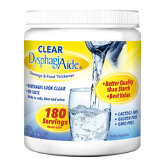 DYSPHAGIAIDE clear thickener jar front view showing clear formula and label.