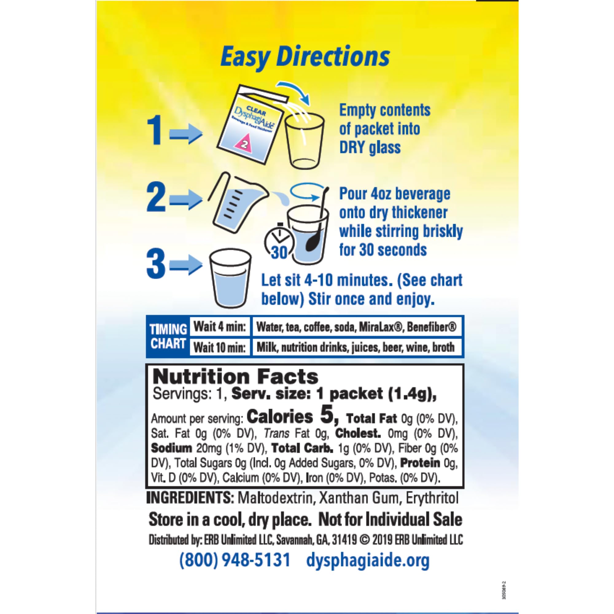 Dyspagiaide single packet opened for quick thickening of a 4-ounce drink