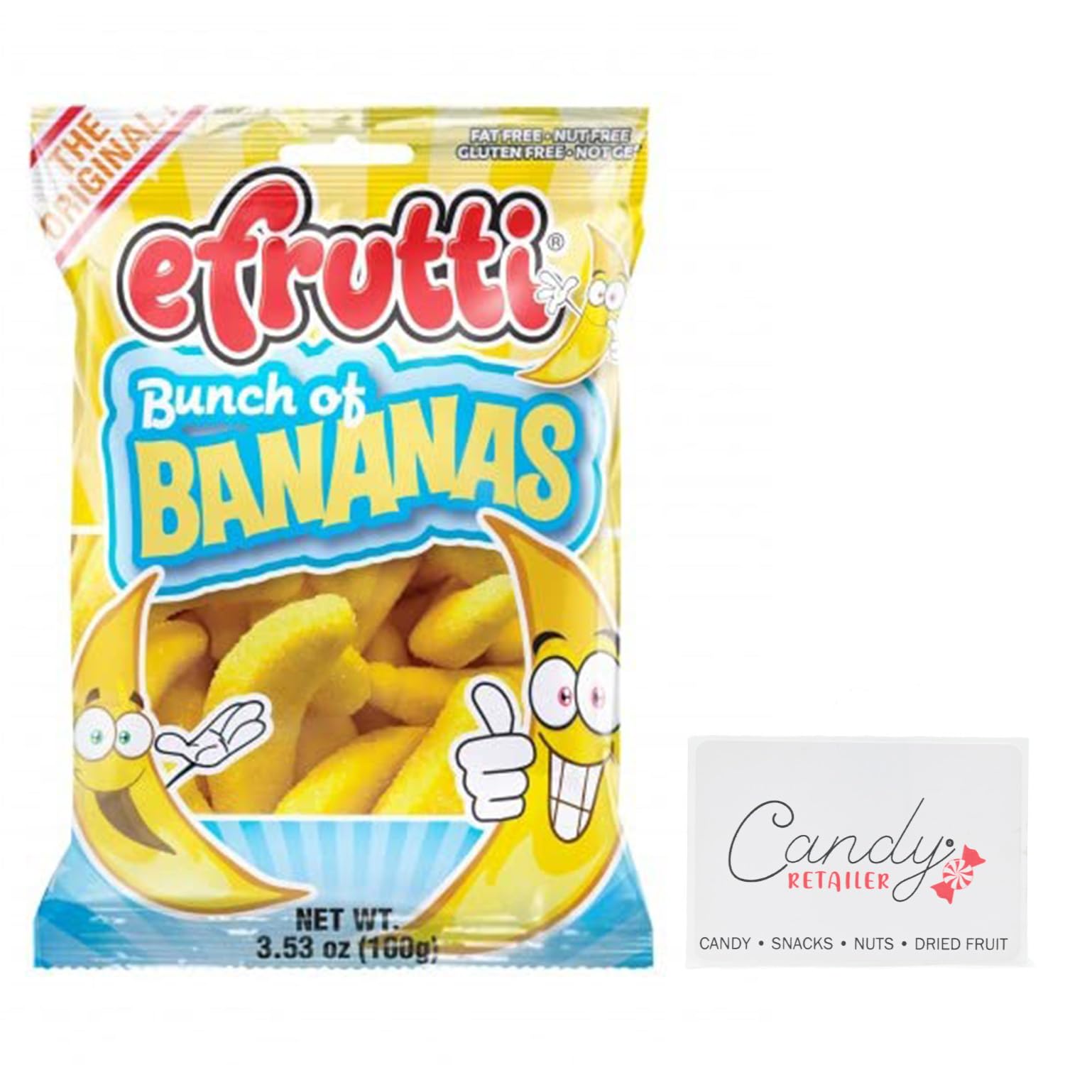 Candy Retailer eFrutti Gummi Candy 3.5oz bag front view with bright banana colors.