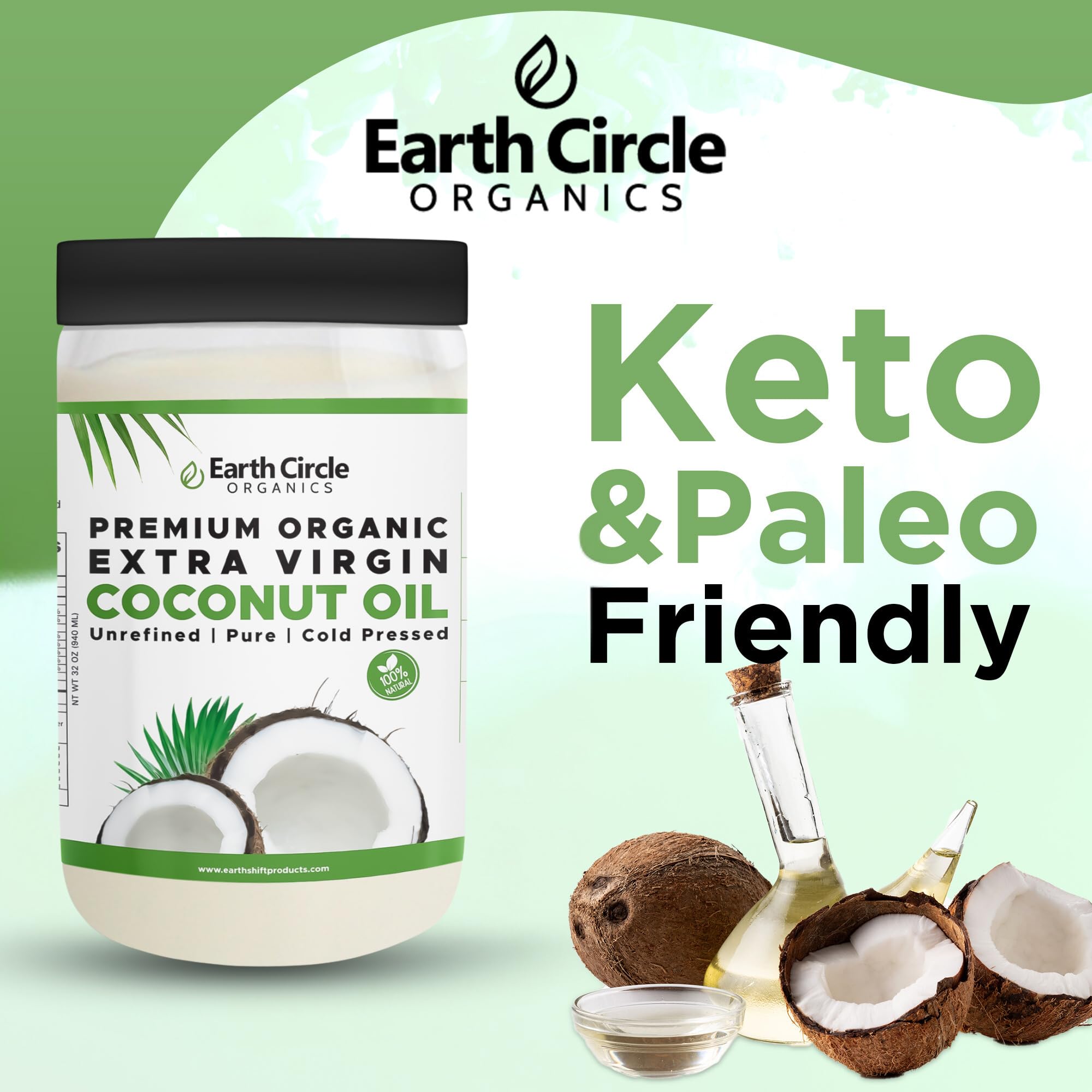 Earth Circle Organics Coconut Oil as hair conditioner for shine.