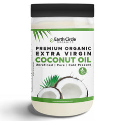 Earth Circle Organics Coconut Oil tub close-up for cooking and hydration.