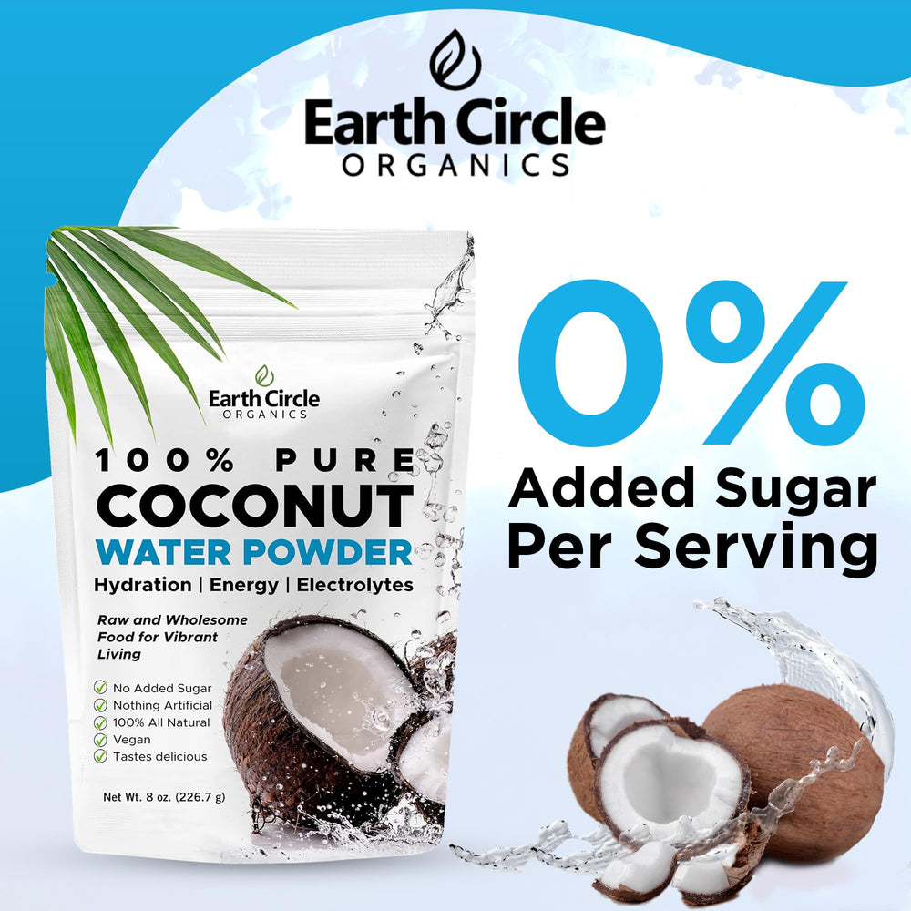 Earth Circle Organics coconut water powder dissolves instantly in water for a clump-free refreshing drink