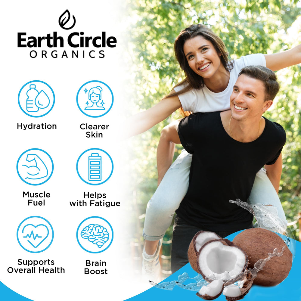Earth Circle Organics pure coconut water powder measure scoop showcases precise electrolyte portioning
