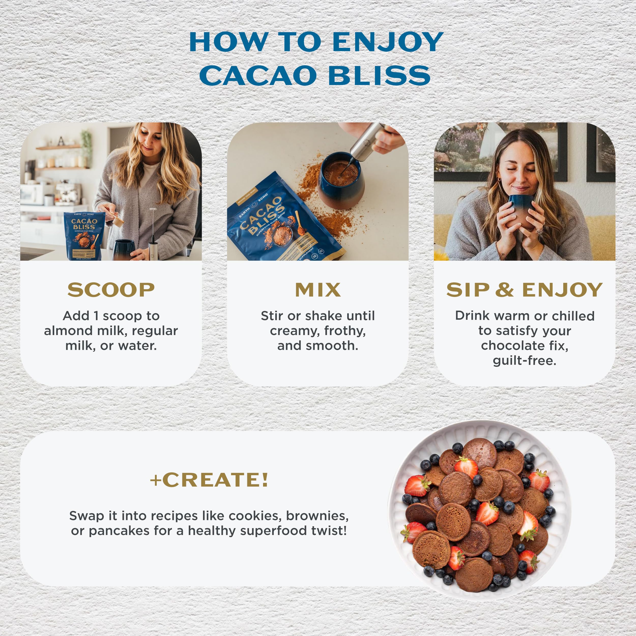 Earth Echo Cacao Bliss smoothie bowl with rich chocolate flavor