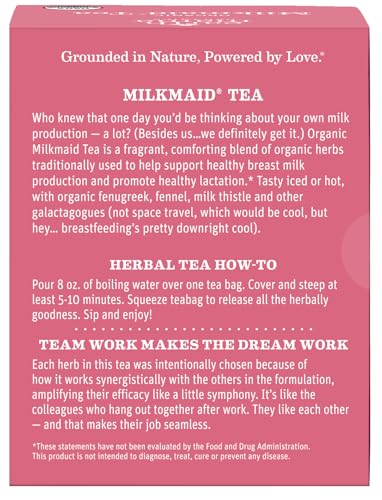 Earth Mama Milkmaid Tea packaging label with organic certification.