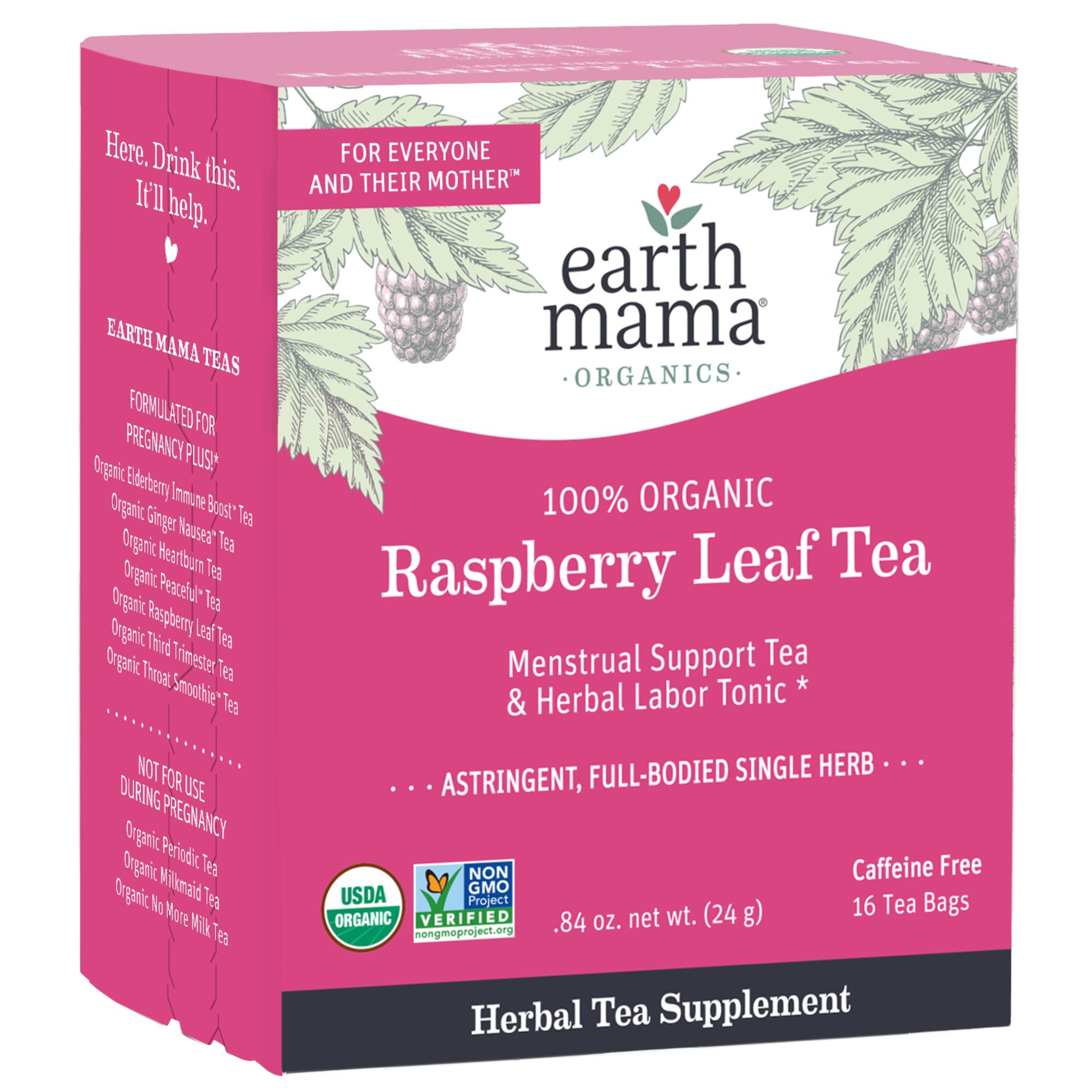 Detailed label view of Earth Mama Organic Raspberry Leaf Tea