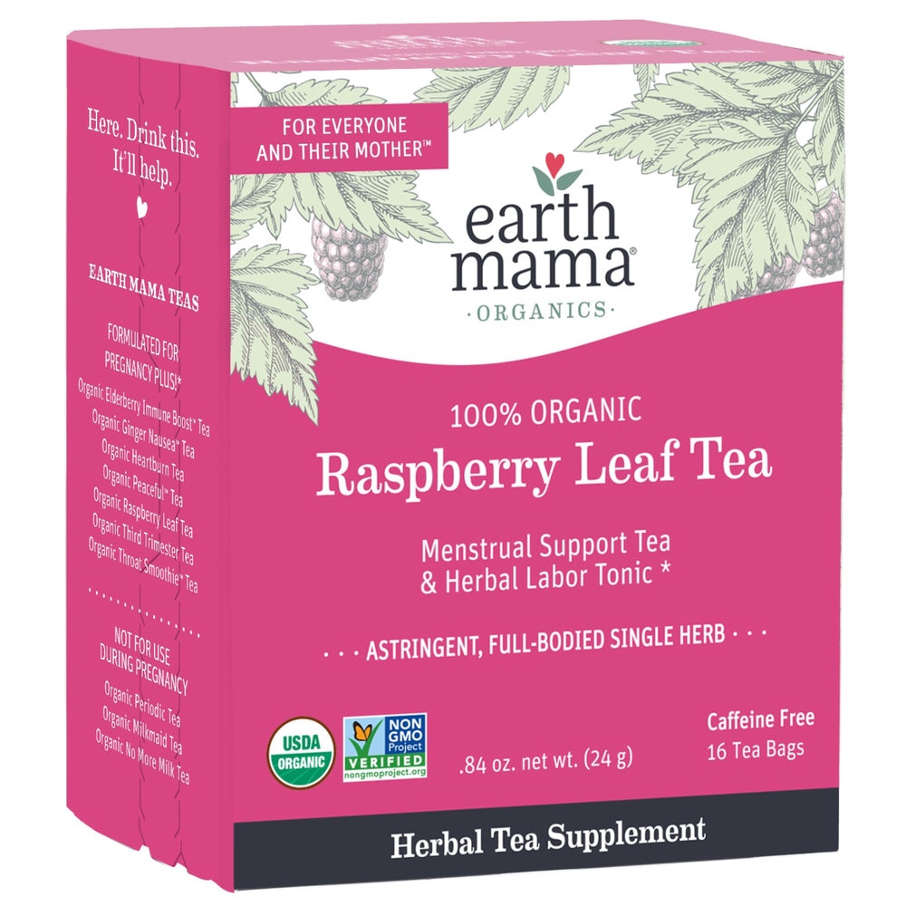 Detailed label view of Earth Mama Organic Raspberry Leaf Tea