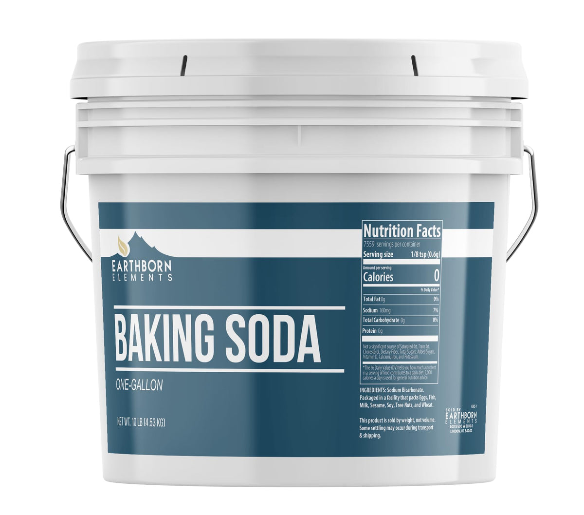 Earthborn Elements Baking Soda in a resealable bucket for long-term storage and easy dispensing.
