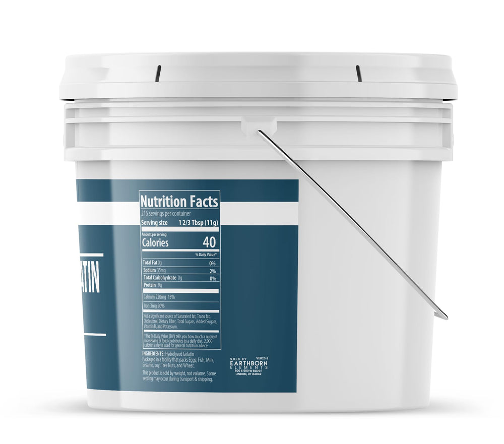 Earthborn Elements Beef Gelatin Powder packaging emphasizes pure, additive-free ingredients for home cooking.