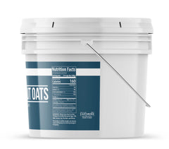 Lid tightly sealed on Earthborn Elements oats preserves freshness and moisture control.