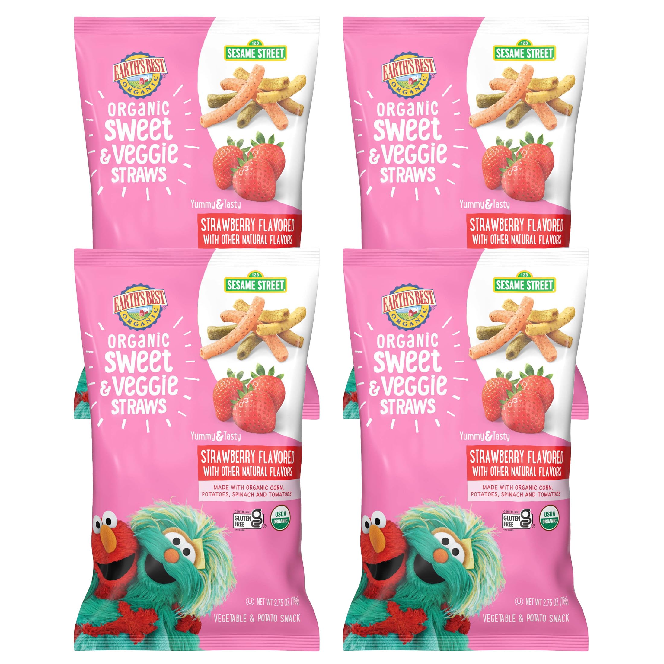 Earth's Best Organic Sesame Street Sweet & Veggie Straws pack front with strawberry flavor