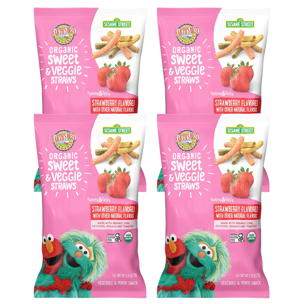 Earth's Best Organic Sesame Street Sweet & Veggie Straws pack front with strawberry flavor