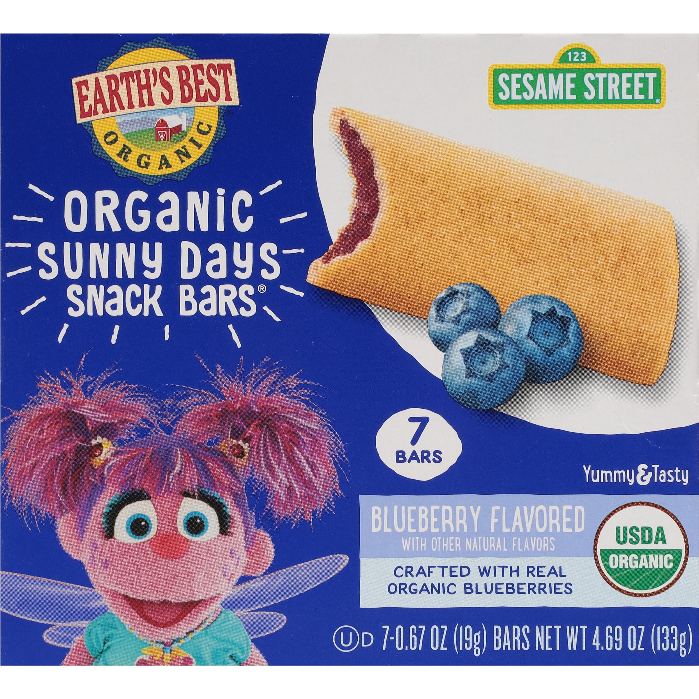 Earth's Best Sesame Street blueberry bars pack, ideal for on-the-go snacking