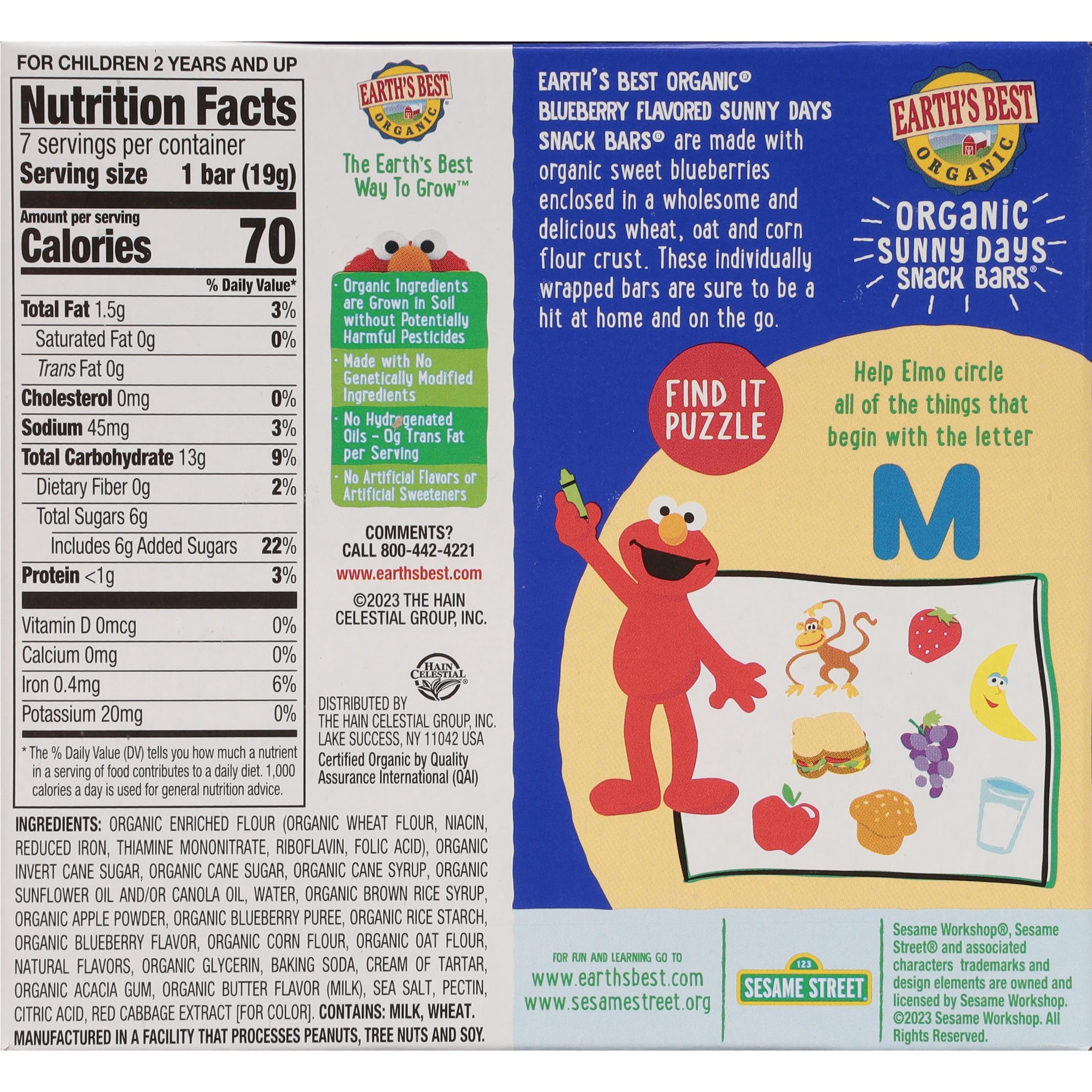 Earth's Best Sesame Street snack bars open pack showing kid-friendly packaging