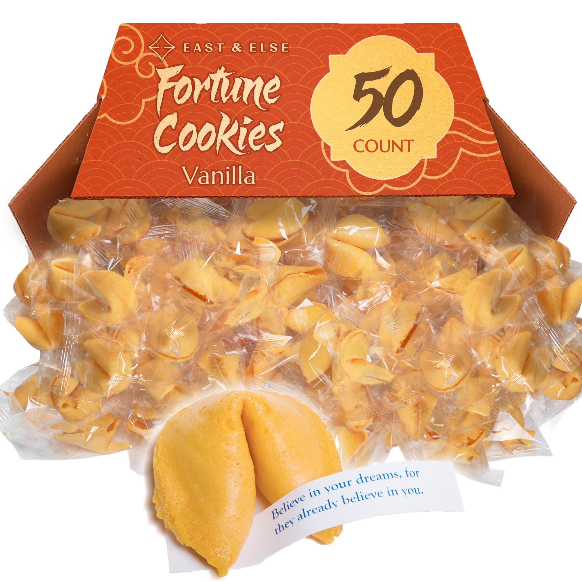 East and Else Fortune Cookies vanilla bulk pack for parties and events.