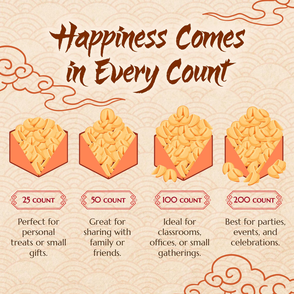 Bulk 25-count fortune cookies suitable for caterers and large gatherings.