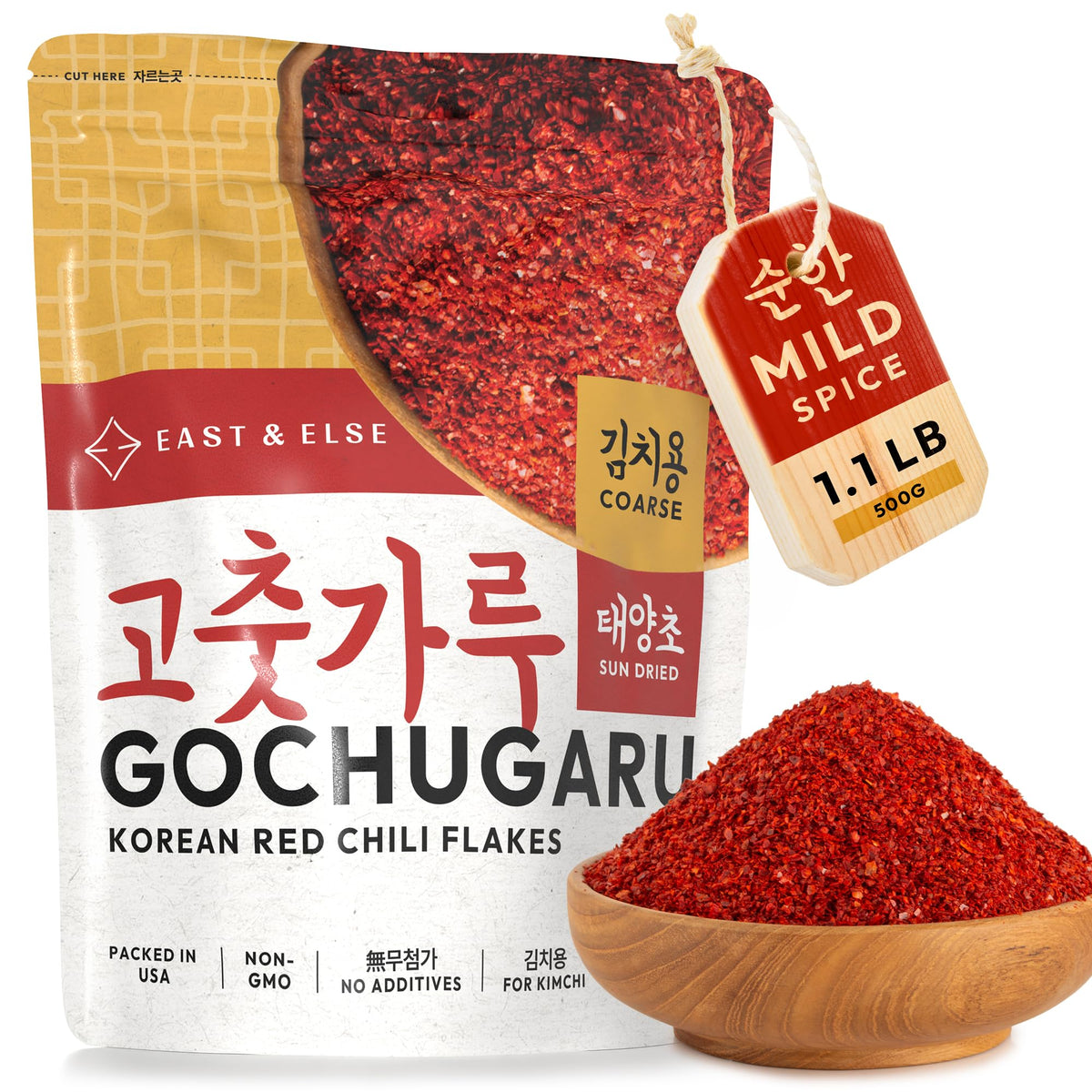 East and Else Gochugaru bulk bag front view showing large resealable packaging for kimchi prep