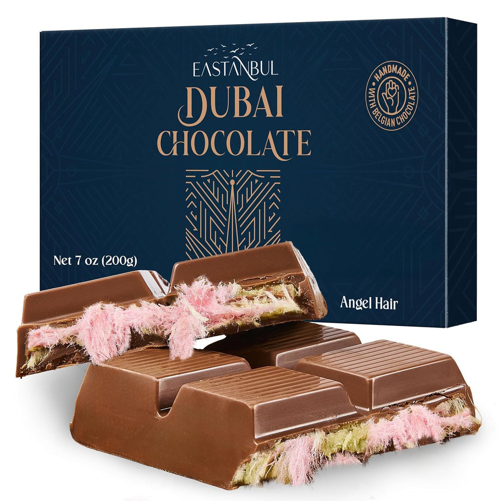 Eastanbul Angel Hair Dubai chocolate bar with pistachio cream, gift-ready indulgence.