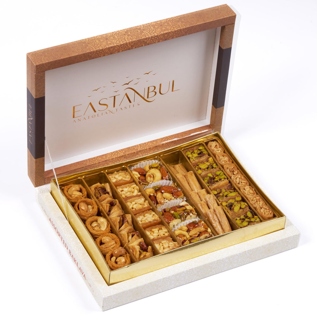 Eastanbul baklava gift box front, premium dessert gift option for celebrations.