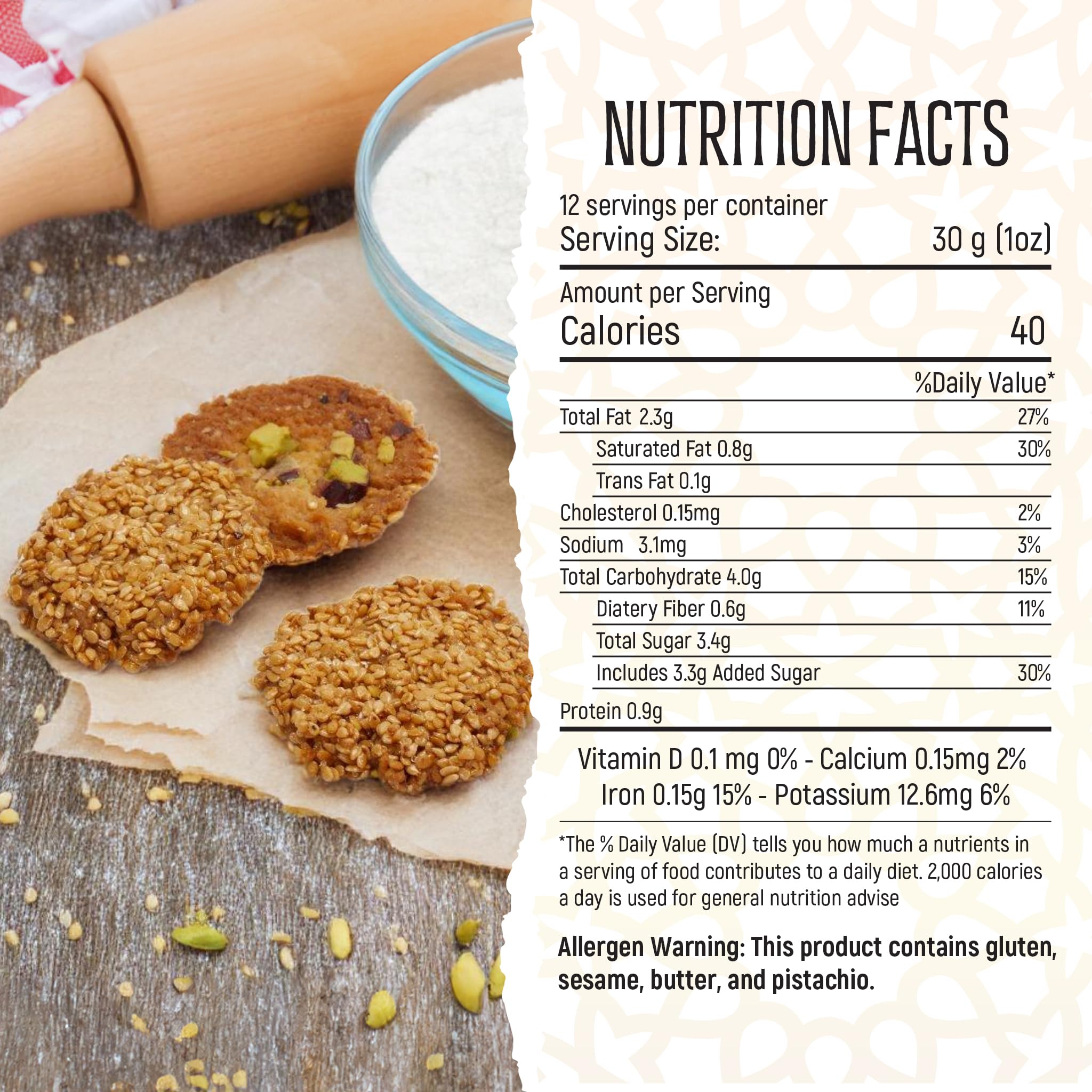 Eastanbul Barazek Pistachio Sesame Cookies closeup crunch highlighting premium sesame texture.