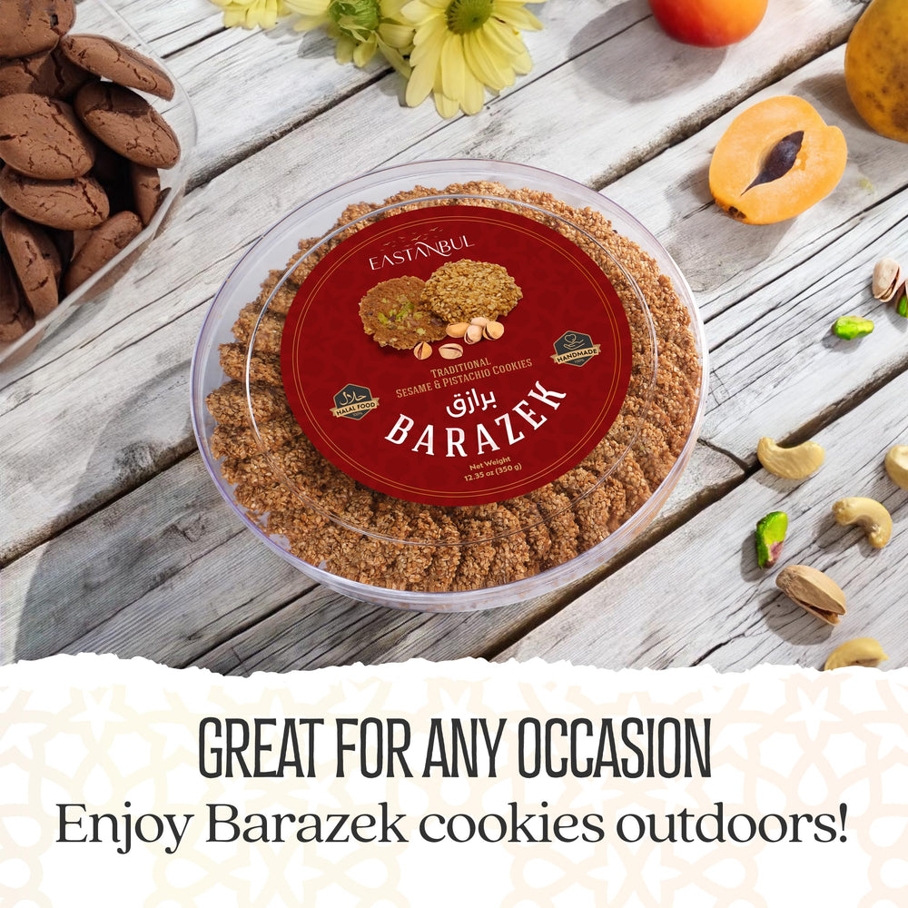 Eastanbul Barazek Pistachio Sesame Cookies serving platter ideal with tea or coffee.