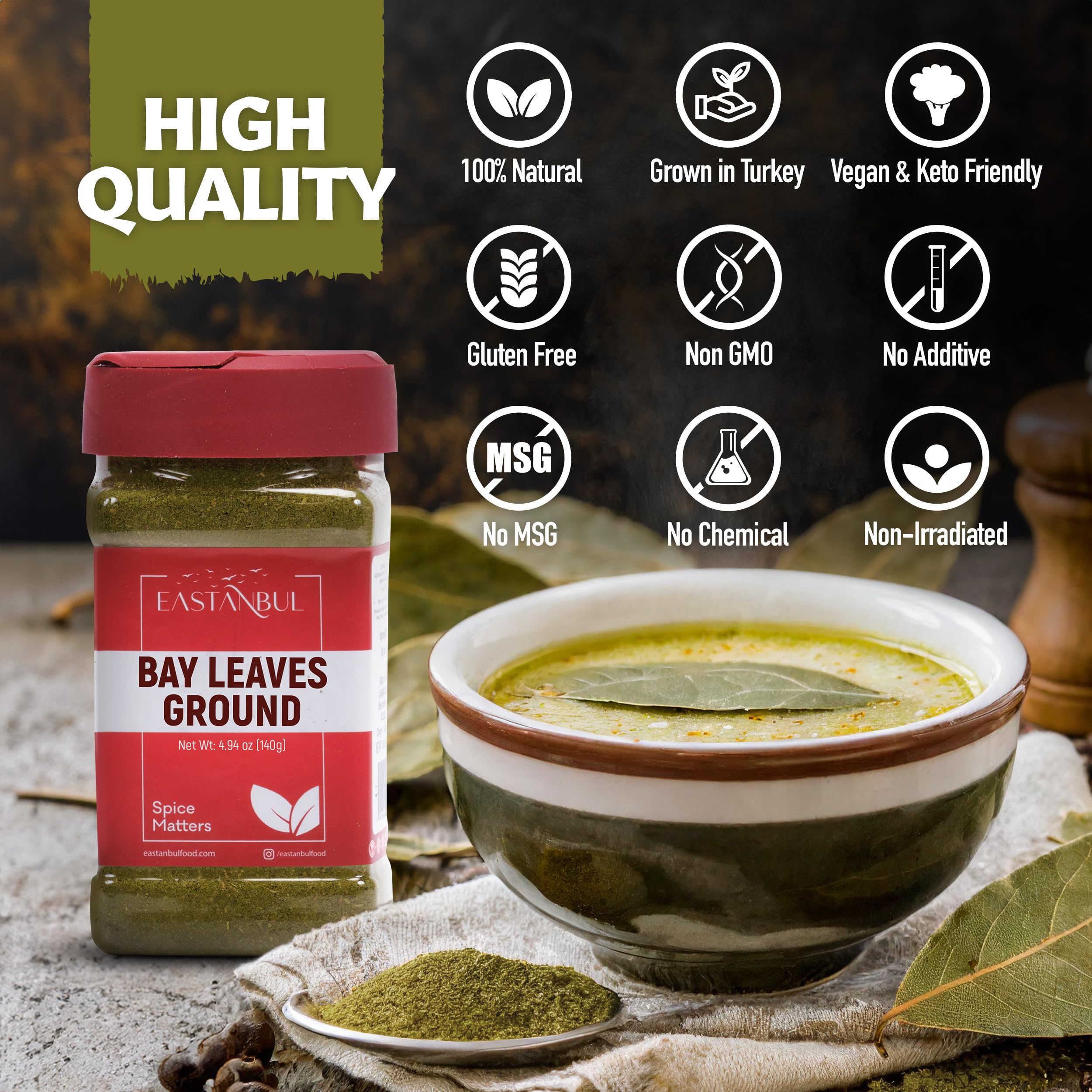 Eastanbul Bay Leaf Powder ready to flavor a soup base