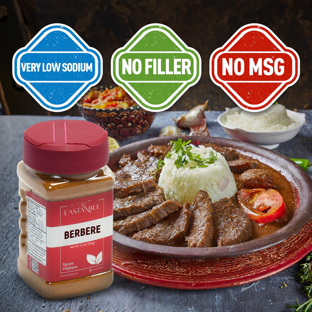 Eastanbul Berbere spice blend bottle glow evokes smoky-sweet notes for Doro Wat inspired dishes