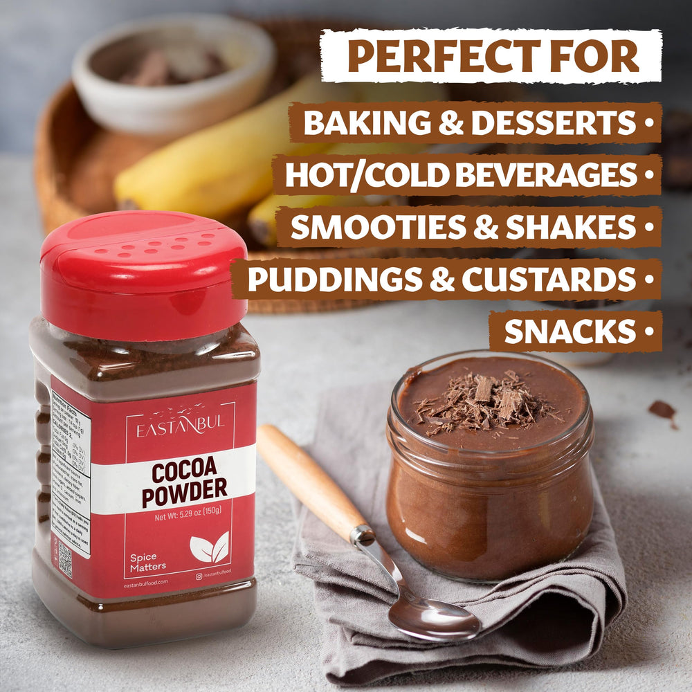 Eastanbul cacao powder smoothie glass emphasizes versatile use.