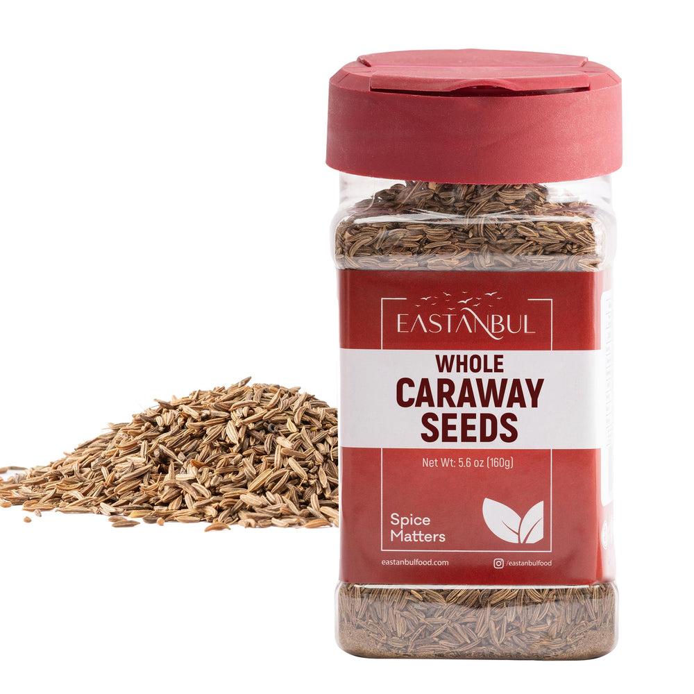 Eastanbul caraway seeds 5-6oz bottle: whole seeds for savory cooking and flavor enhancement.