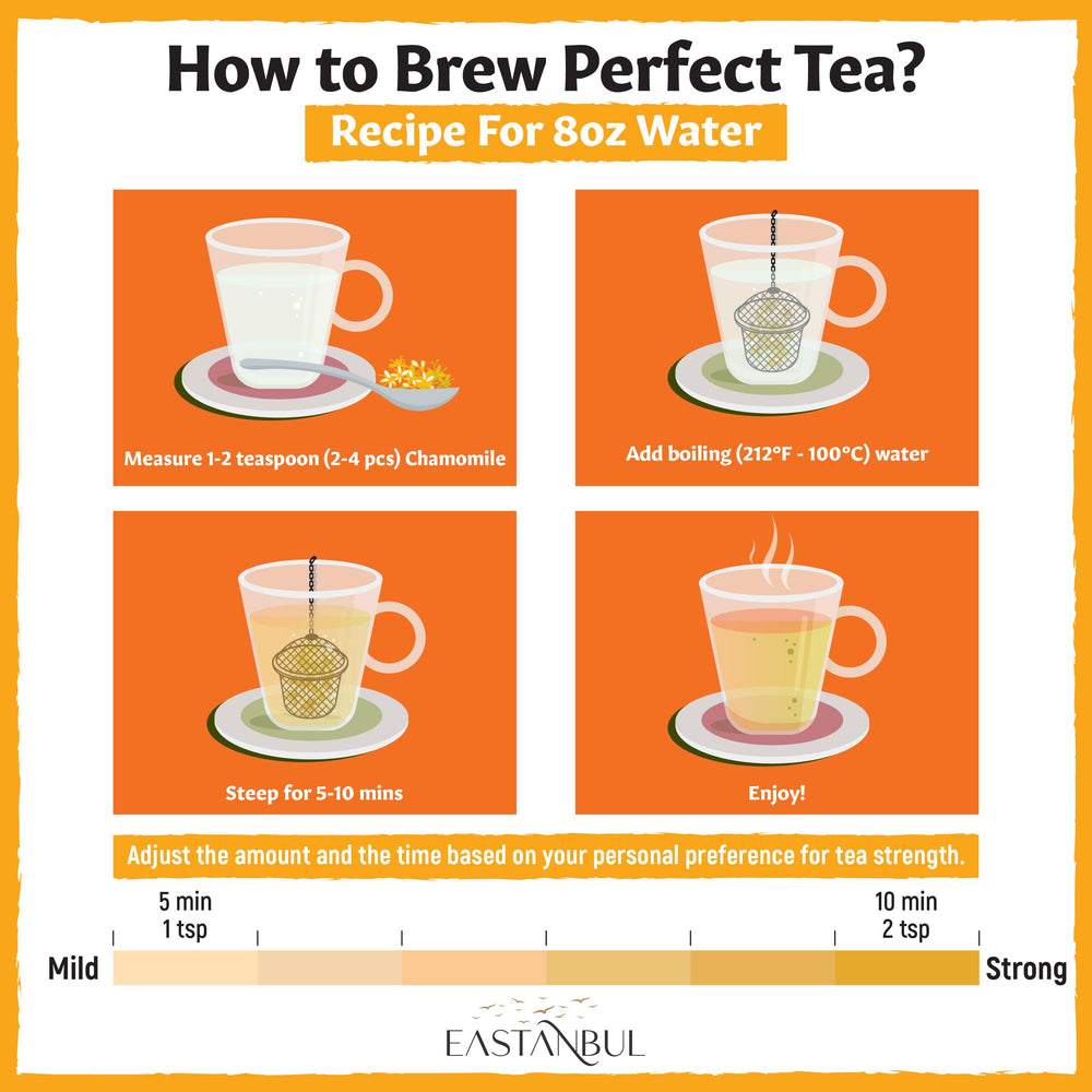 Eastanbul chamomile dried flowers aroma rising in steam.
