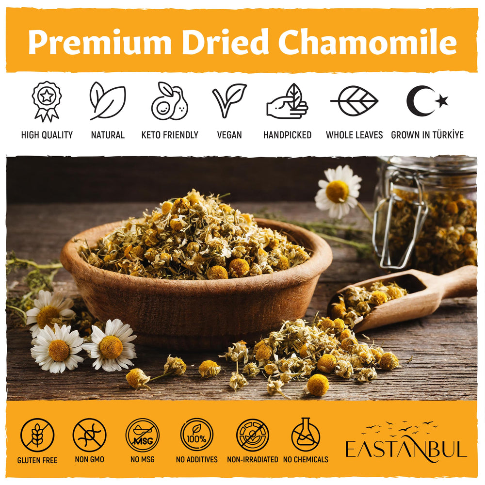 Eastanbul chamomile dried flowers packaging label.