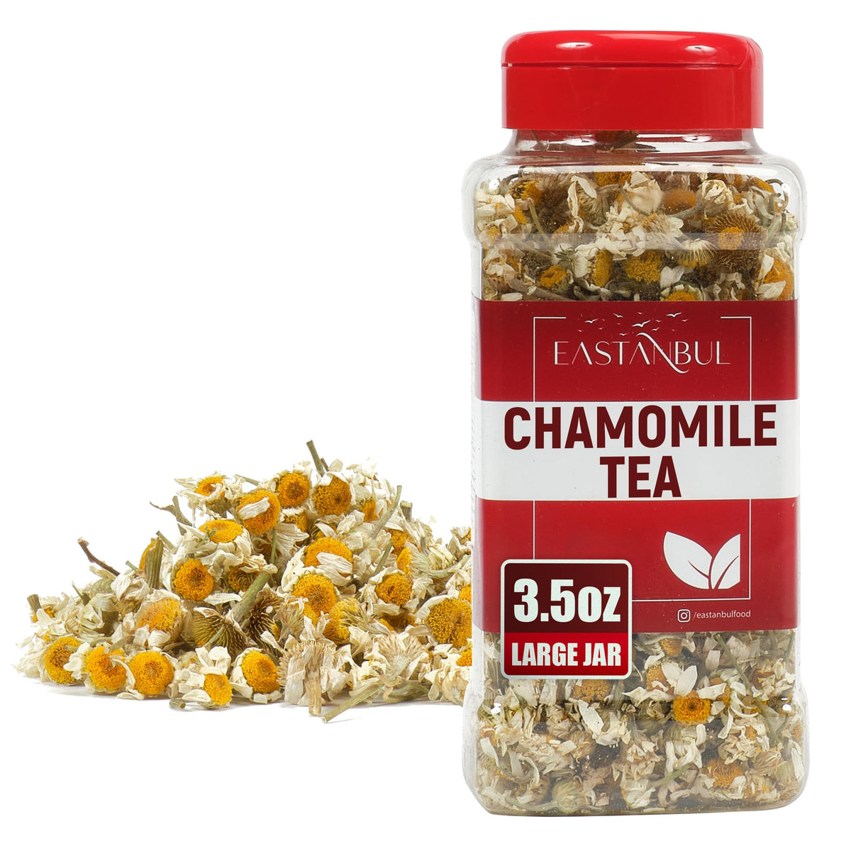 Eastanbul chamomile flowers loose dried closeup for calming tea aroma.