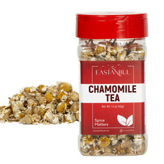 Eastanbul chamomile flowers loose in a jar invite a calming tea ritual.