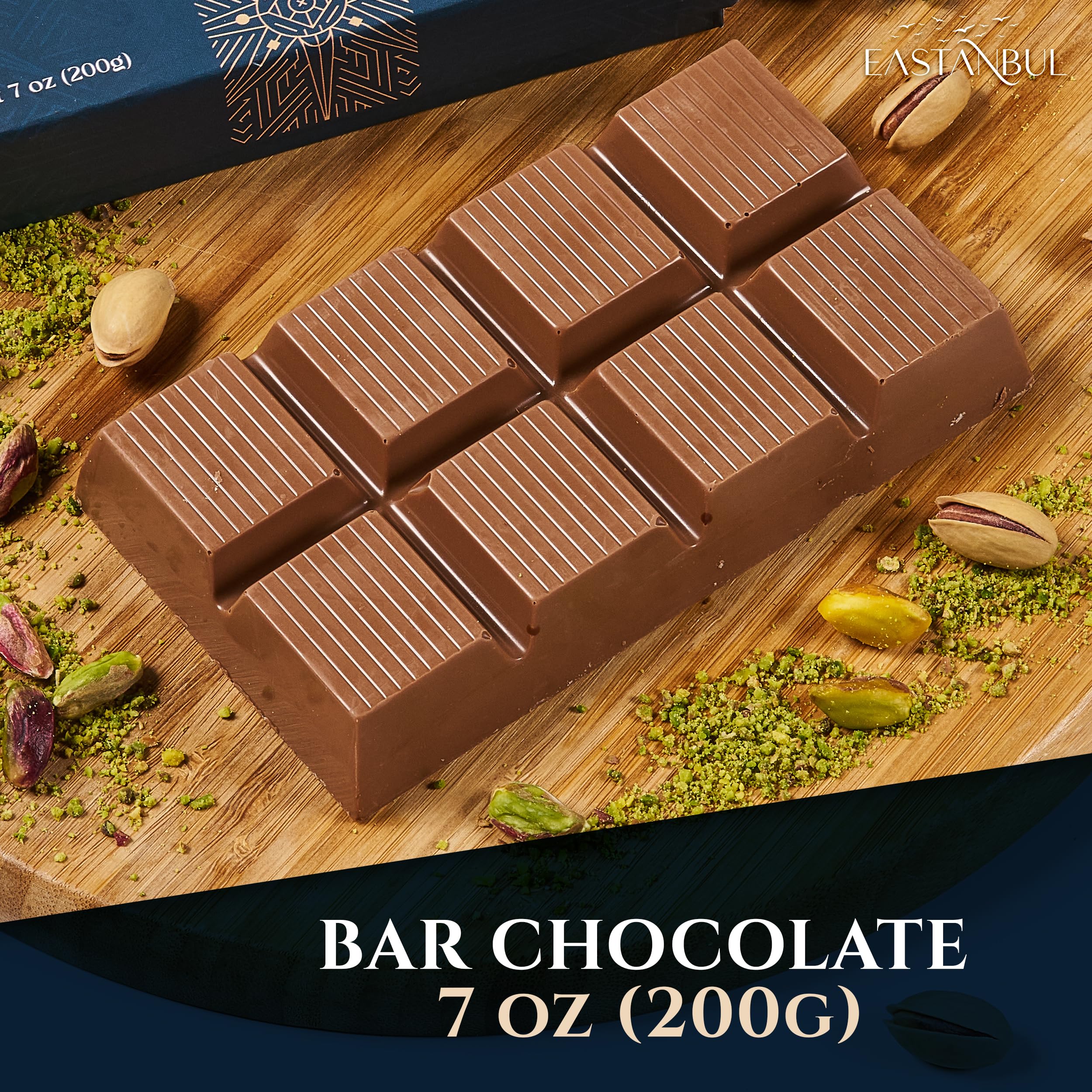 Belgian chocolate coating melting smoothly against pistachio cream in Eastanbul bar.