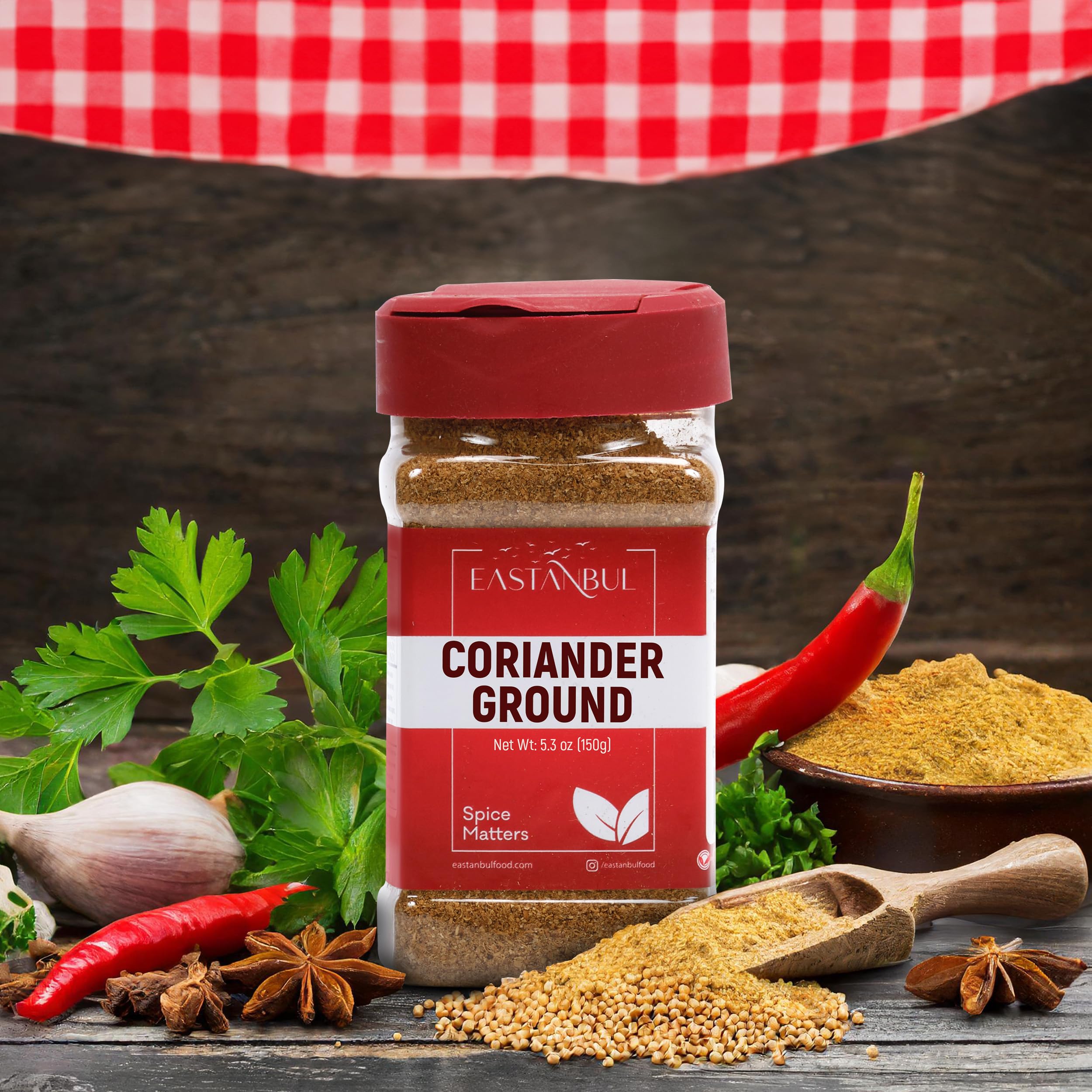 Eastanbul coriander ground dried seeds image suggests authentic seed-to-spice flavor.