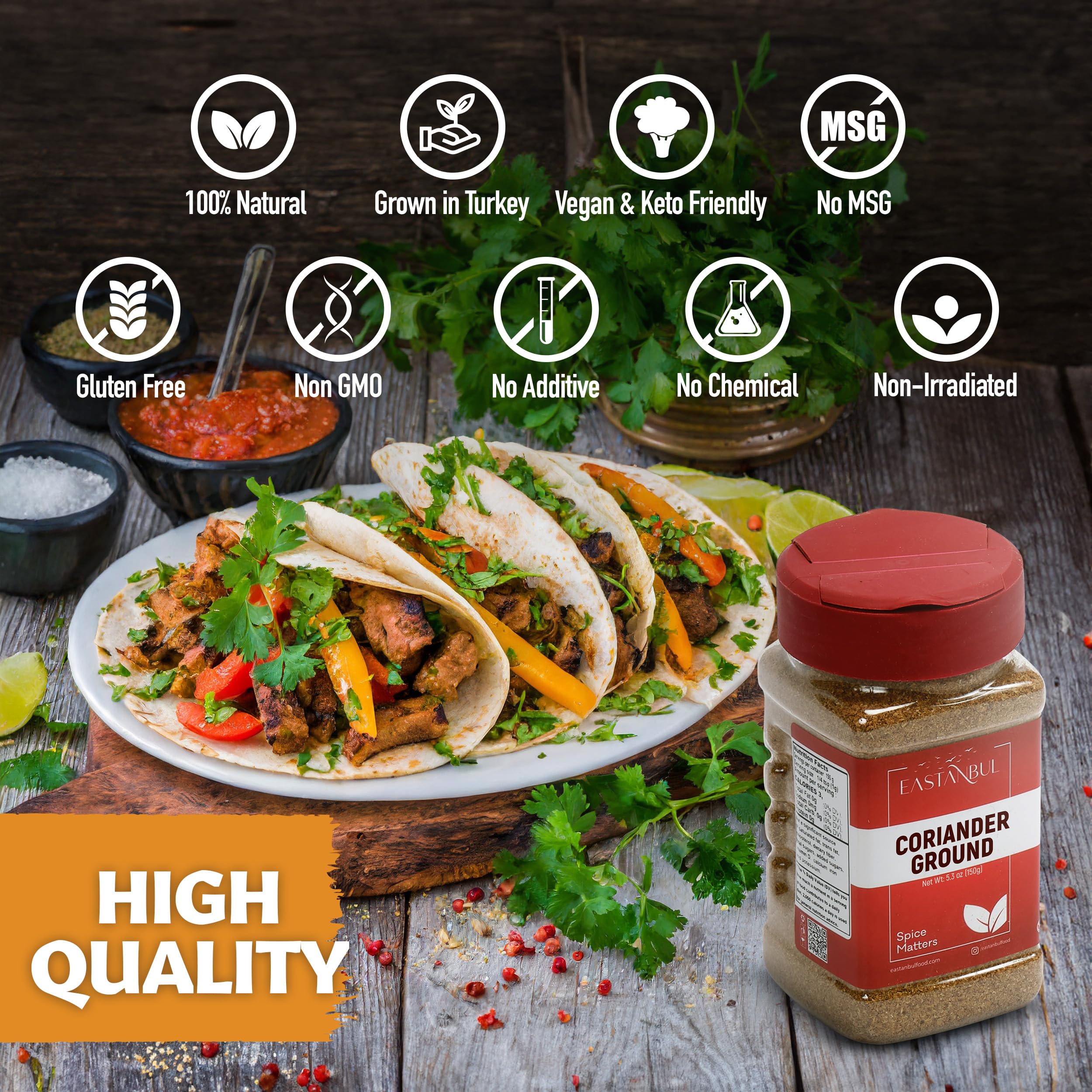 Eastanbul coriander ground packaging communicates responsible sourcing and sustainable manufacturing.