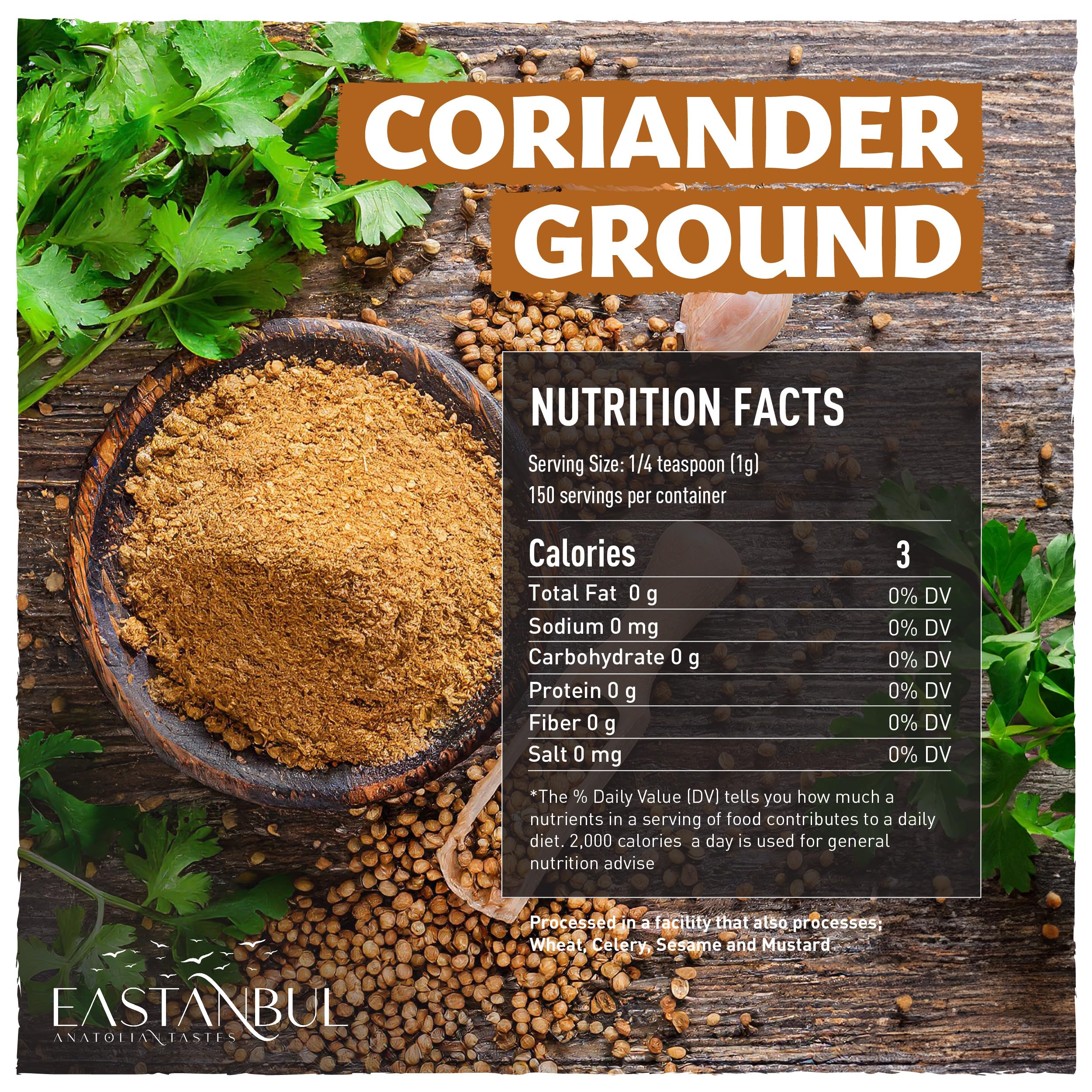 Eastanbul coriander ground powder jar highlights premium ingredients for sauces.