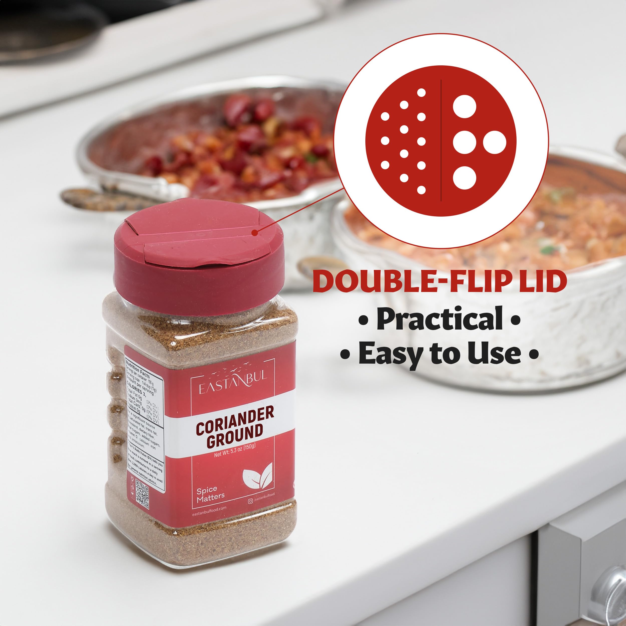 Eastanbul coriander ground rich color hints at warm, citrusy notes in dishes.