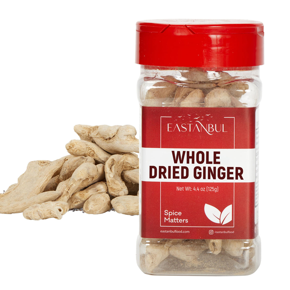 Eastanbul dried ginger root bottle close-up for easy storage and use
