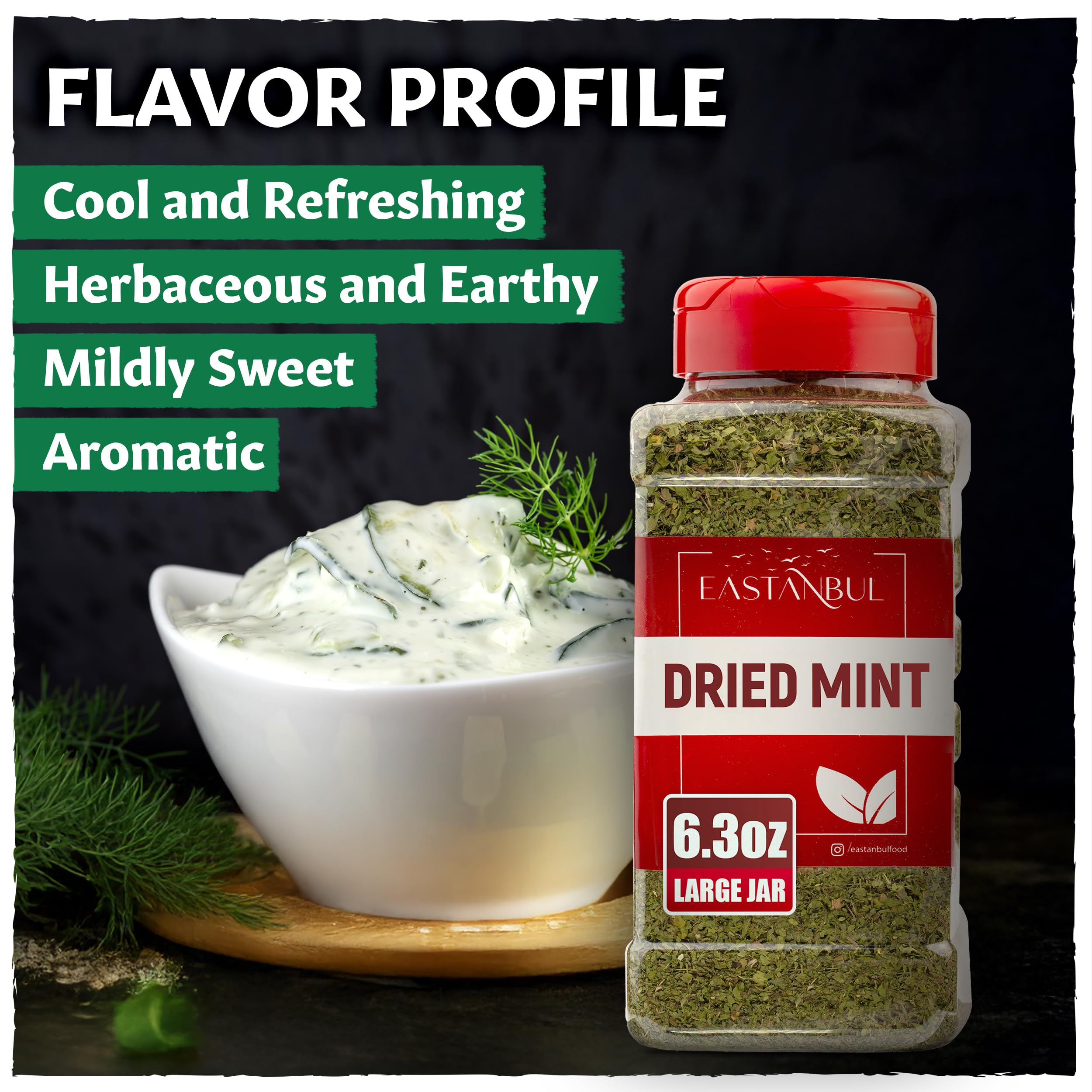Eastanbul dried mint sprinkled over a dish to brighten flavor