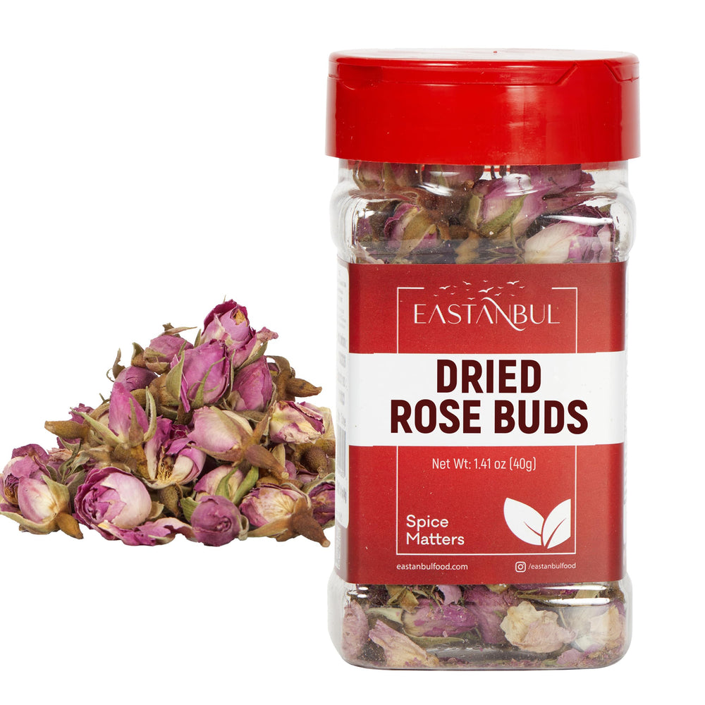 Eastanbul dried rose buds in a sealed bottle for lasting aroma.