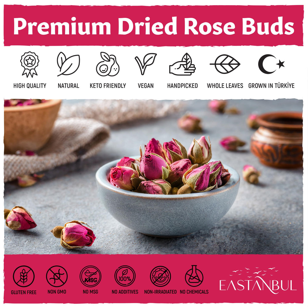 Eastanbul dried rose buds pair with spices like vanilla and cardamom.