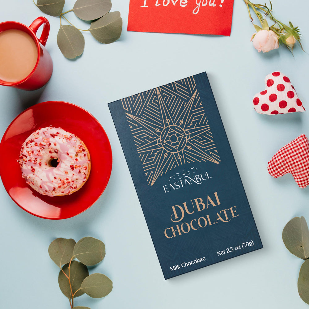 Eastanbul Dubai Pistachio Chocolate Bar gift-ready packaging invites celebration.