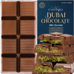 Eastanbul Dubai Pistachio Bar packaging showcases a luxurious gift-ready chocolate experience