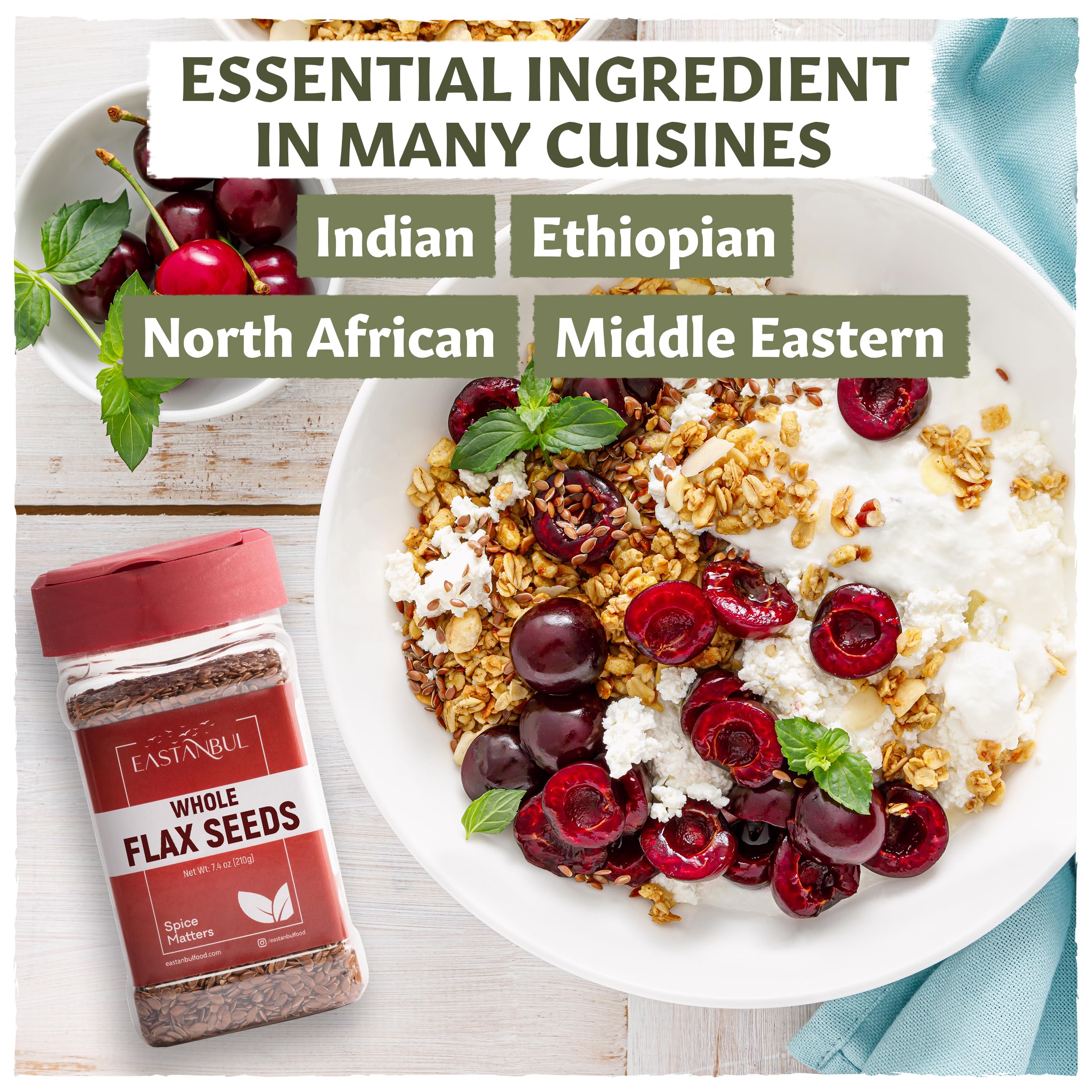 Eastanbul flax seed in yogurt, a fiber-rich topping